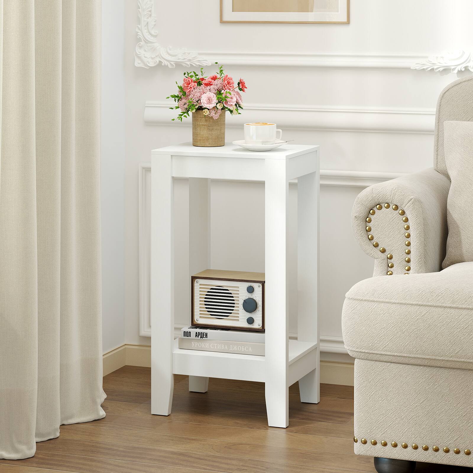 Alt View 1. Costway - Costway 2-Tier End Table Rectangular Sofa Side Table with Storage Shelf Small Bedside Table - White.