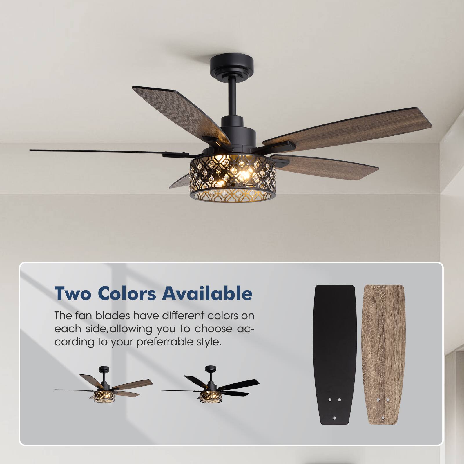 Two Colors Available

The fan blades have different colors on each side, allowing you to choose according to your preferable style.
