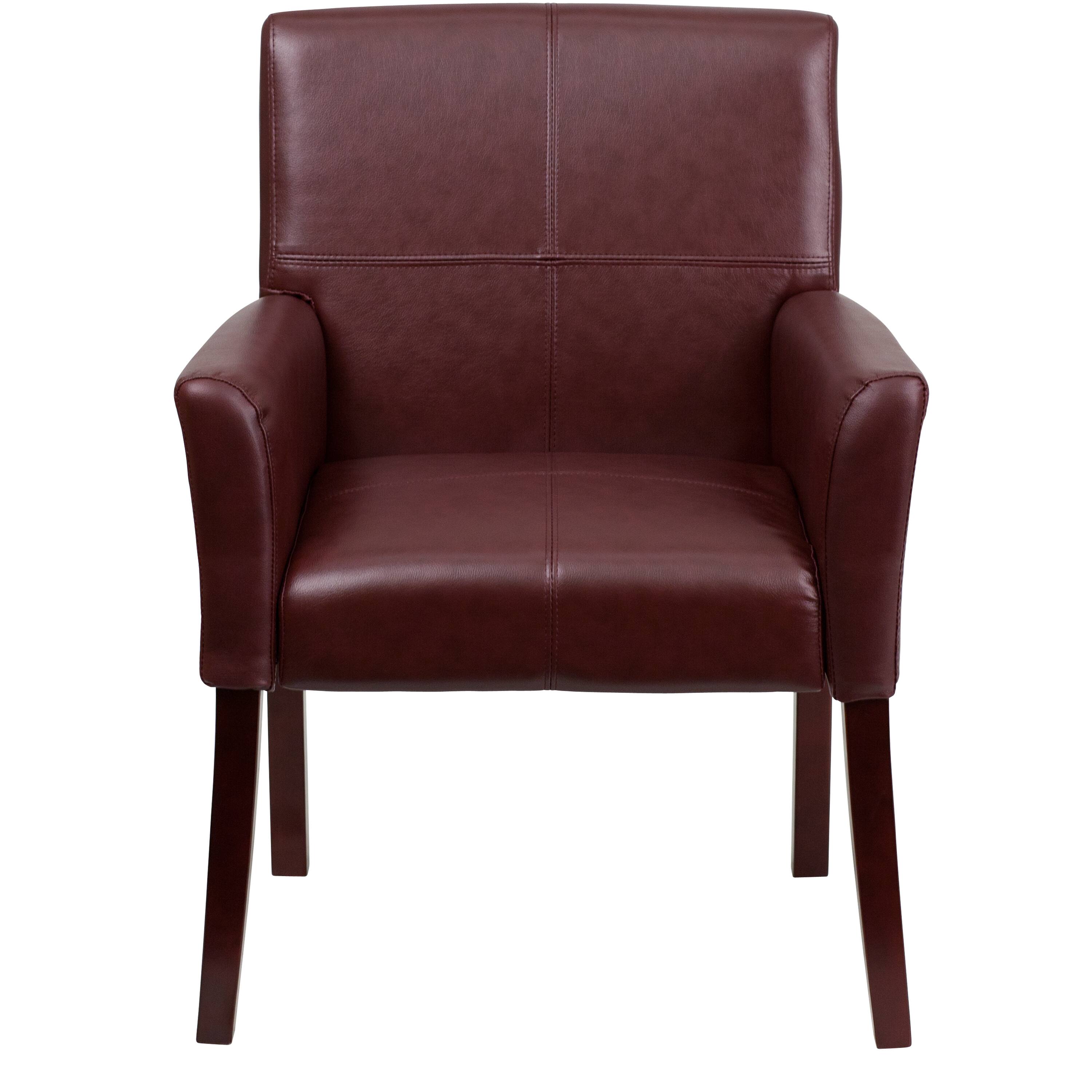 Alt View 7. Emma + Oliver - Faux Leather Executive Side Reception Chair with Mahogany Legs - Burgundy.