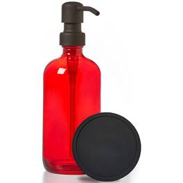 Dapper Styles - Glass Soap Dispenser With Metal Pump Jar Lotion Bottle Refillable - Red/Black