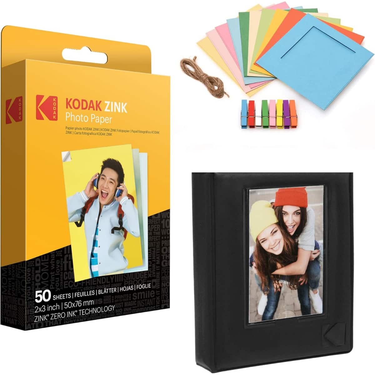Kodak - Zink Photo Paper 2x3" (50 Pack), Frames and Photo Album Bundle