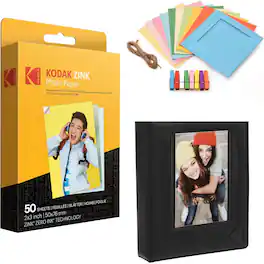 Kodak - Zink Photo Paper 2x3" (50 Pack), Frames and Photo Album Bundle