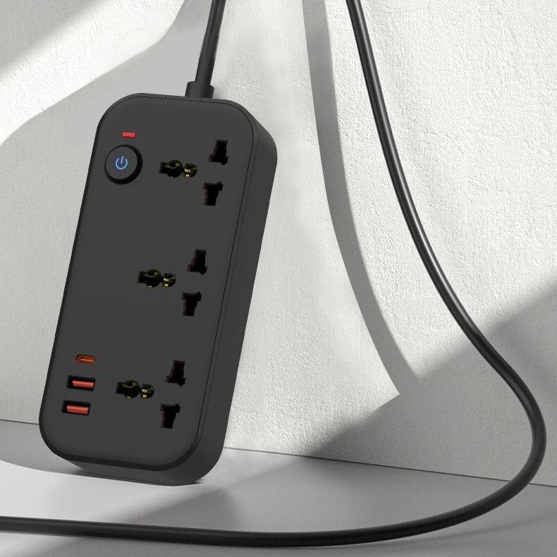 Alt View 1. Cluzine - 3-Outlet Power Strip with USB Charging Ports, Compact Wall Outlet Extender for Home Office Black - Black.