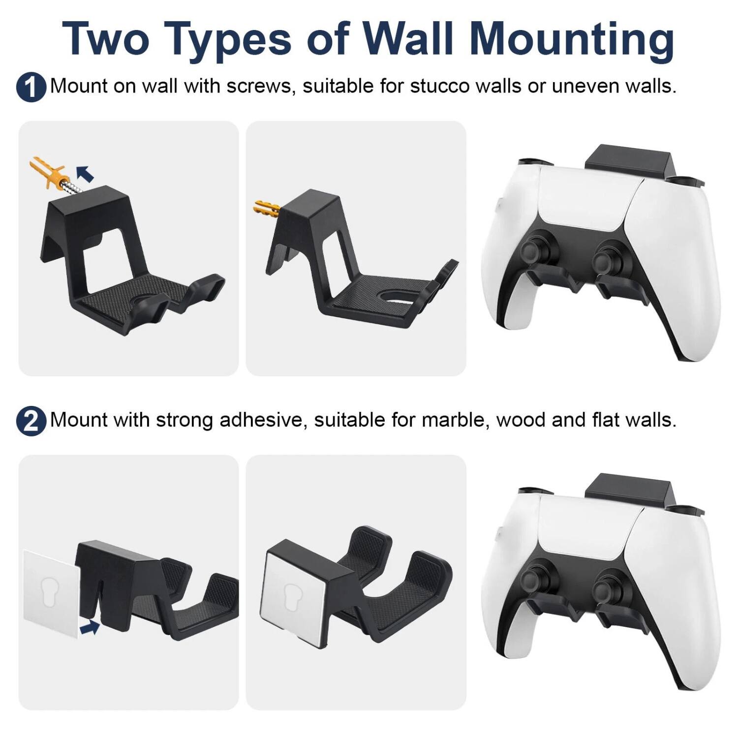 Two Types of Wall Mounting

1. Mount on wall with screws, suitable for stucco walls or uneven walls.

2. Mount with strong adhesive, suitable for marble, wood and flat walls.