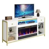 Bestier - Electric Fireplace TV Stand for TVs up to 80" - White - Front_Zoom