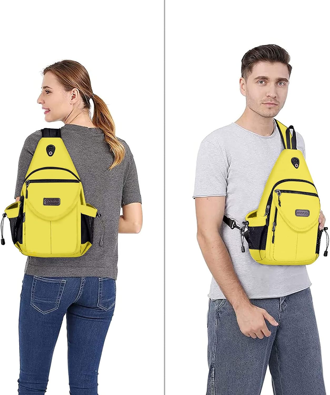 Alt View 2. mosiso - Sling Backpack Canvas Crossbody Hiking Daypack Bag with Anti-theft Pocket - Yellow.