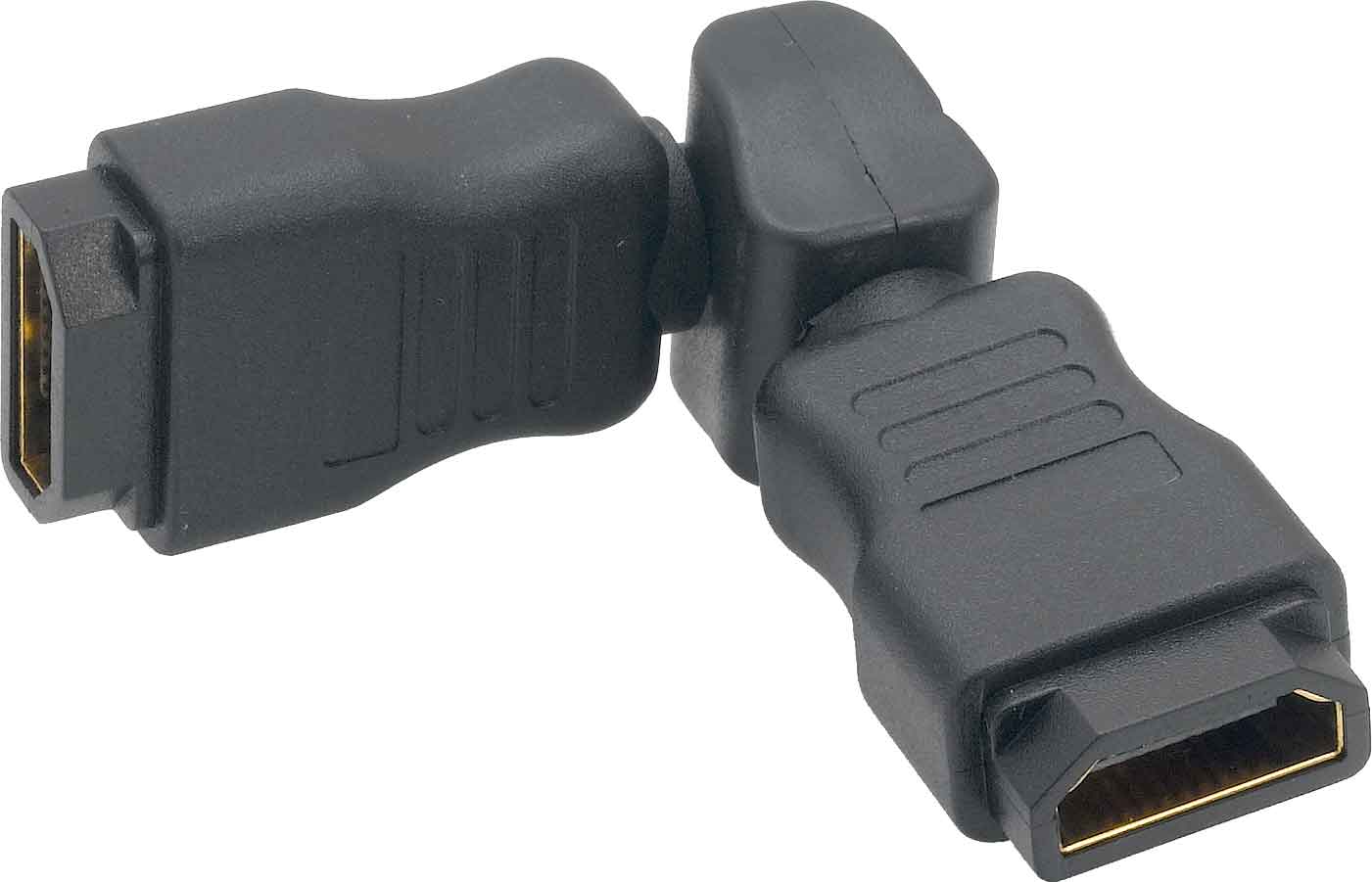 Angle. Cable Leader - HDMI Female to Female Swivel Coupler, Type A 19-Pin, Fully Molded - Black.