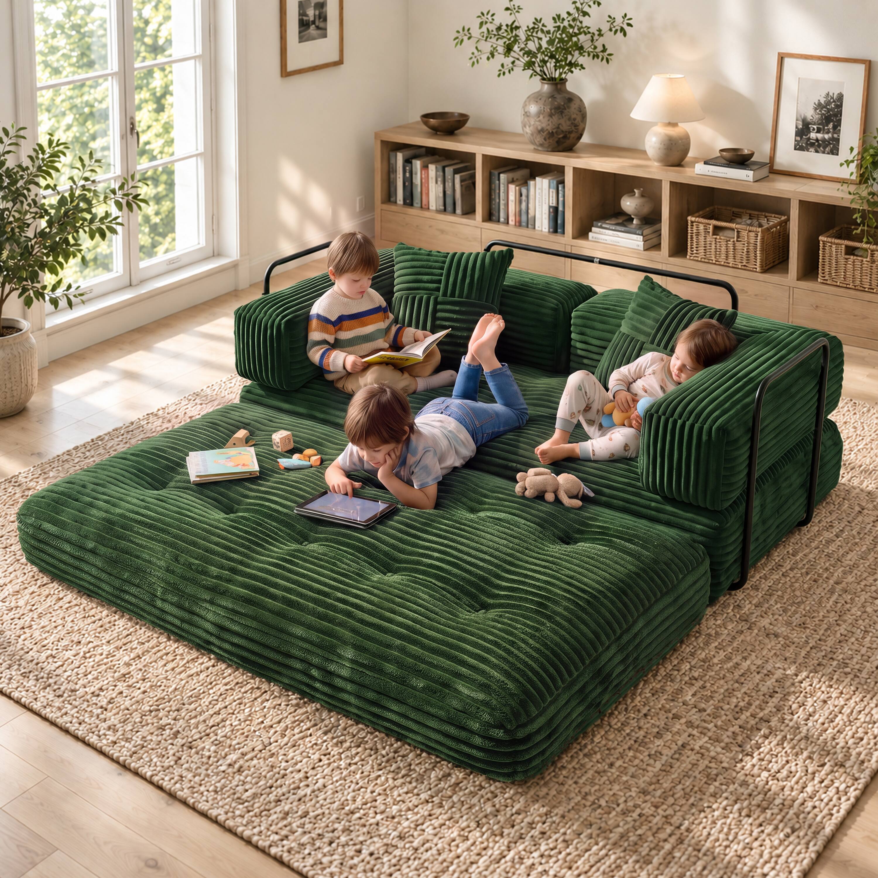 Alt View 9. Vipbear - Corduroy Loveseat Sofa, Convertible Sofa Couch with Sturdy Metal Frame for Living Room Bedroom - Green.