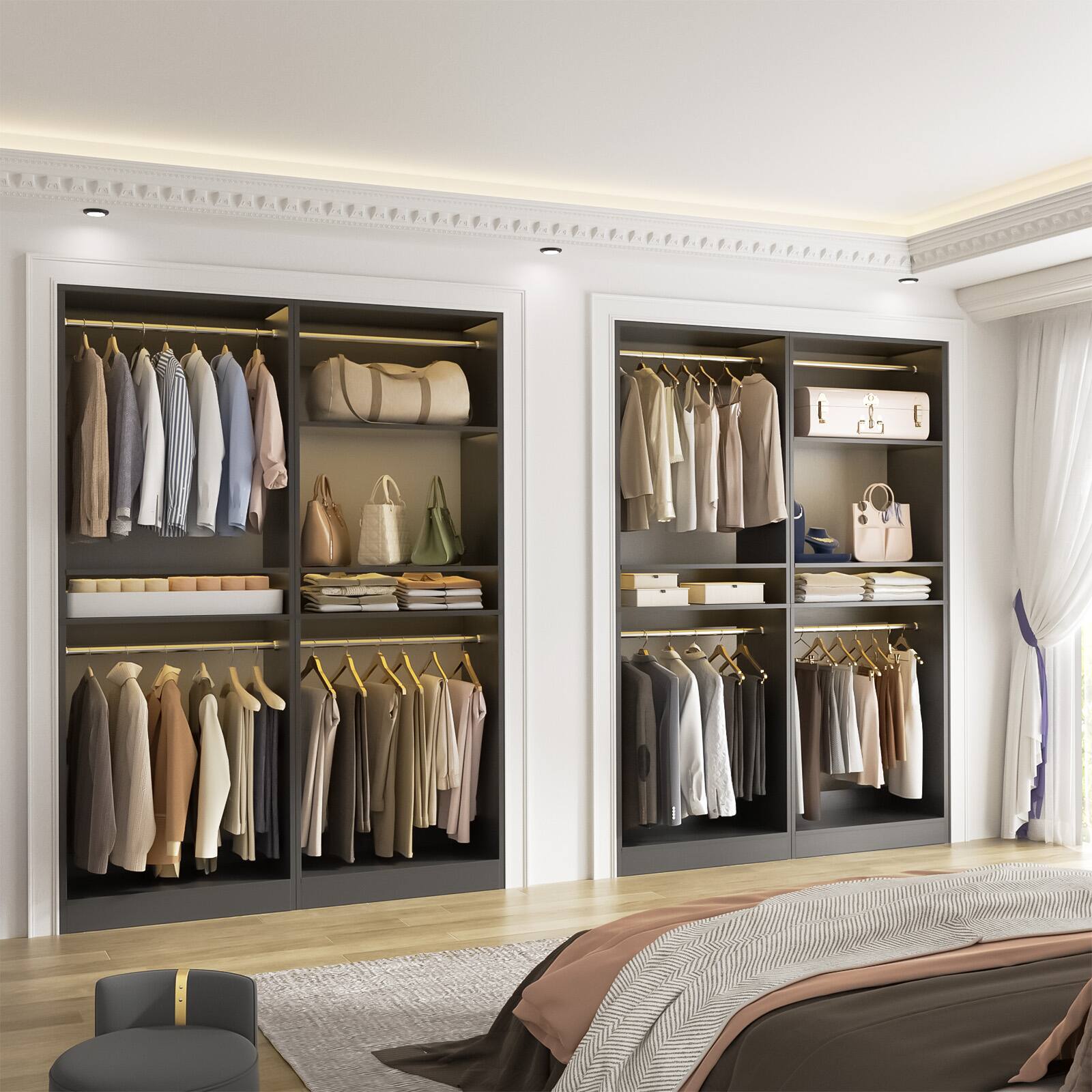 Alt View 1. Aheaplus - 50'' Closet Organizer System, Set of 2, Walk-in Closet Storage & Organizer with 4 Hanging Rods and Adjustable Shelves - Black.