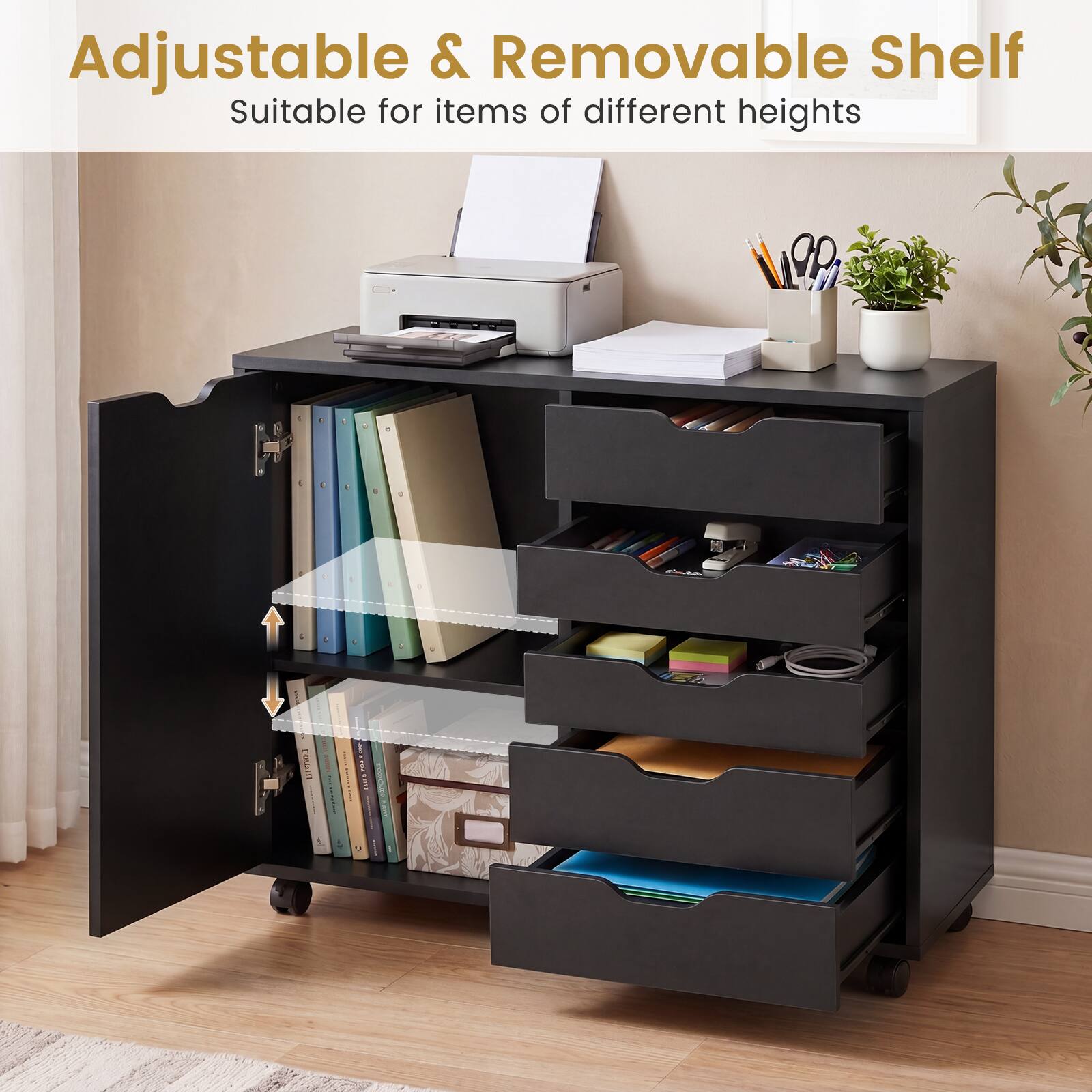 Adjustable & Removable Shelf  
Suitable for items of different heights