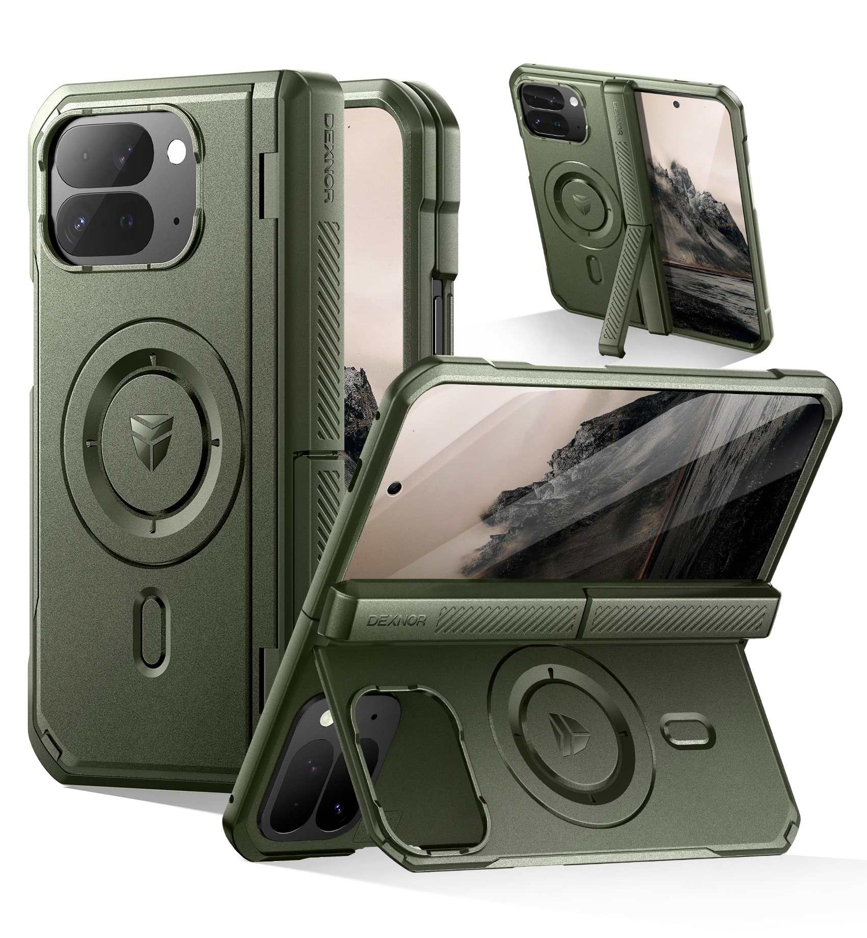 dexnor - Magnetic Case for Google Pixel 10 Pro Fold with Dual Kickstands Full-Body Rugged Protective Cover Bumper Case - Army Green price history on PriceWatchPro