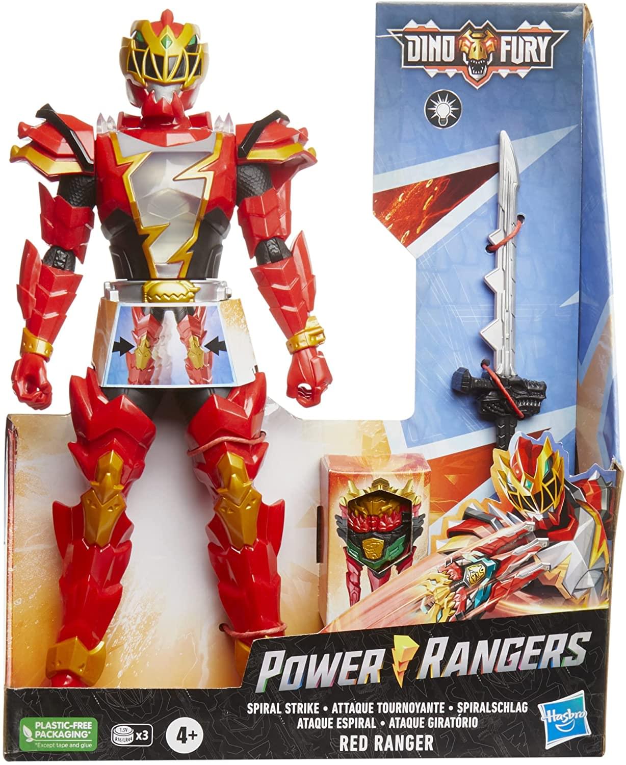 DINO FURY  
PLASTIC-FREE PACKAGING x3  
"Except tape and glue"  

POWER RANGERS  
SPIRAL STRIKE  
ATAQUE TOURNOYANTE  
SPIRALSCHLAG  
ATAQUE ESPÍRAL  
ATAQUE GIRATORIO  

RED RANGER  

4+