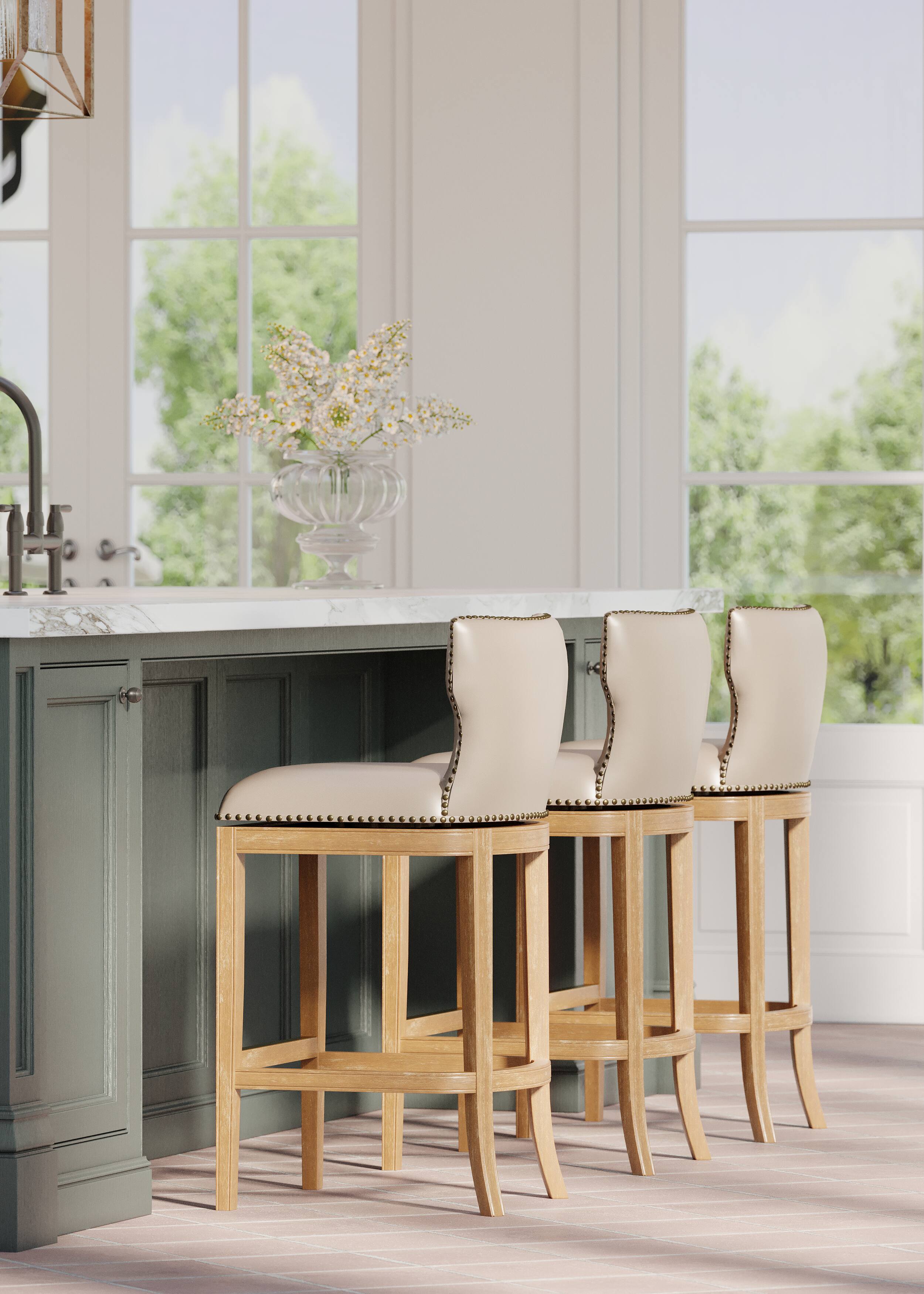 Back. Maven Lane - 31' Hugo Bar Stool in Weathered Oak Finish with Vegan Leather - Weathered Oak.