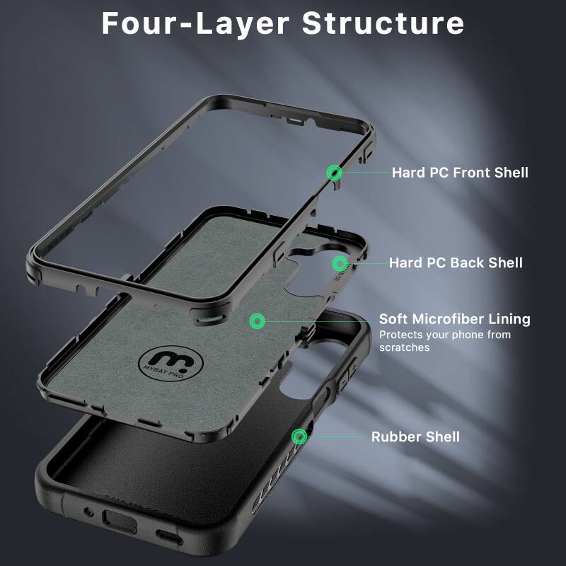 Four-Layer Structure
Hard PC Front Shell
Hard PC Back Shell
Soft Microfiber Lining
Protects your phone from scratches
Rubber Shell