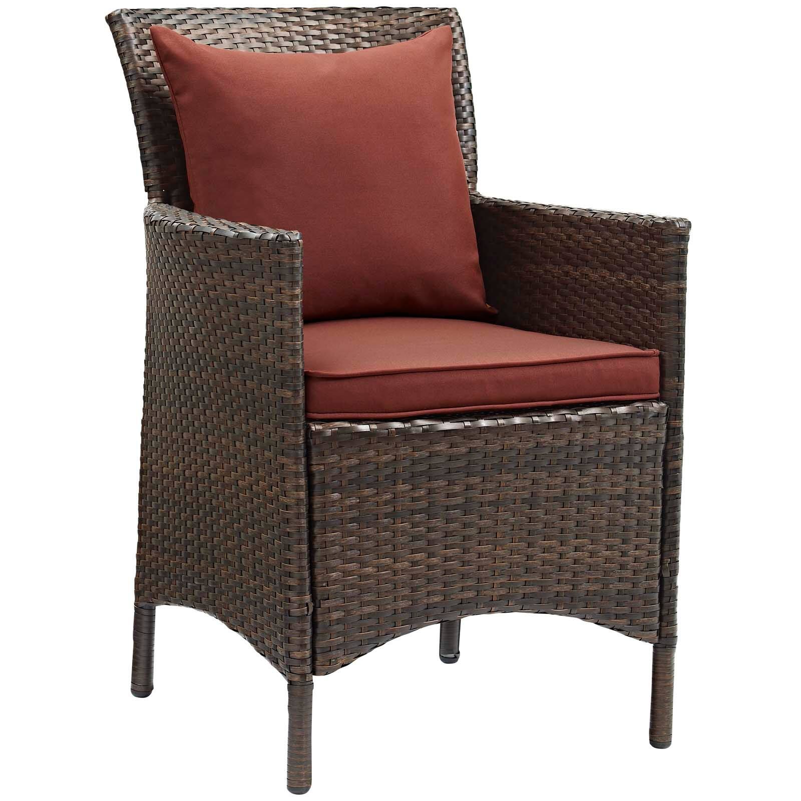Angle. Modway - Conduit Outdoor Wicker Rattan Dining Armchair Set of 4 by Modway - Brown Currant.
