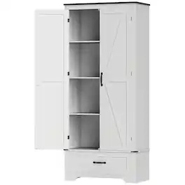 Homcom - 72" Farmhouse Pantry Cabinet with Adjustable Shelves, Kitchen Pantry Cabinet with 2 Doors - White
