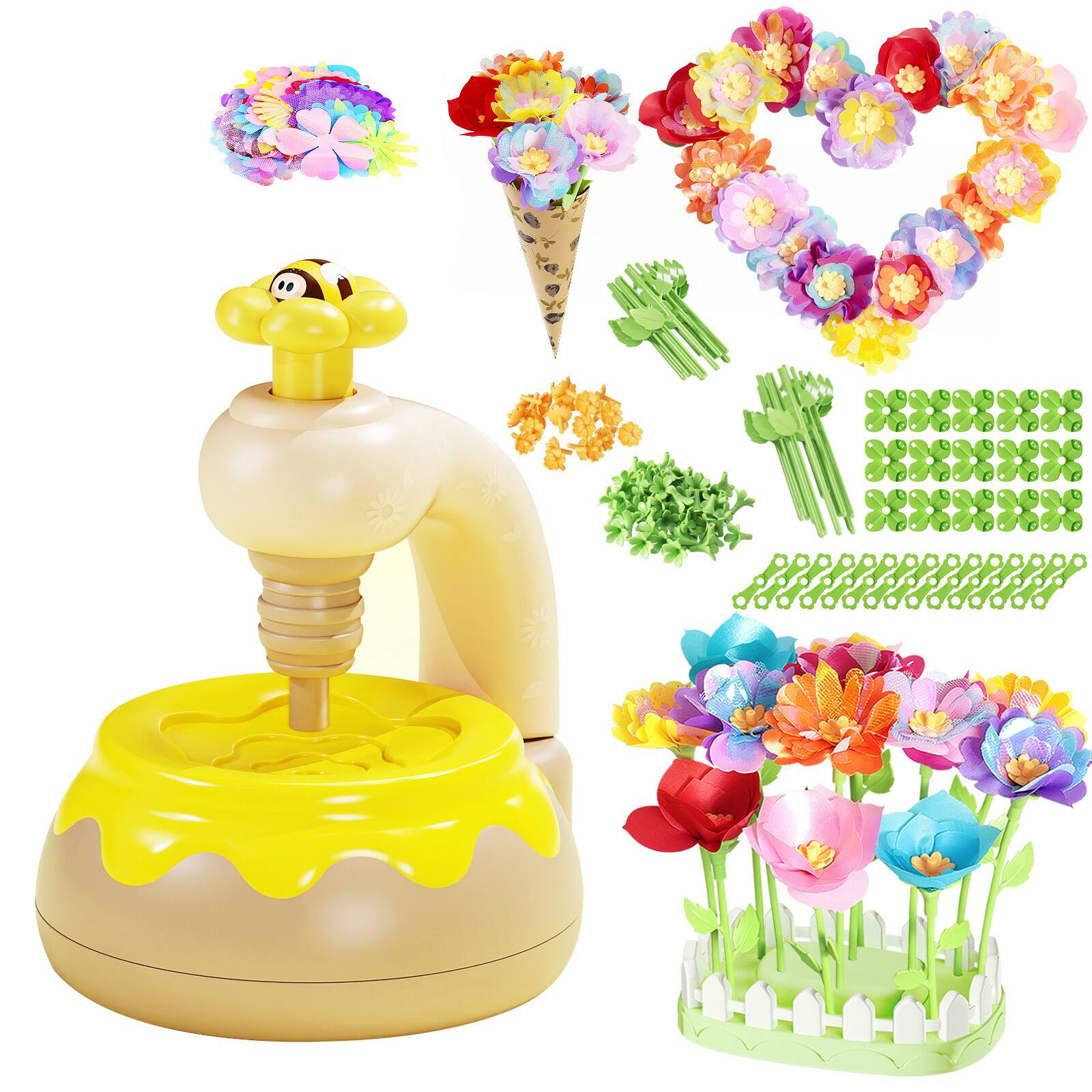 Alt View 10. Topteng - DIY Flower Bouquet Making Kit for Kids with Maker Machine, 150+ Reusable Pieces to Create Bouquets & Wreaths - Yellow.