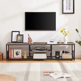 Vecelo - Industrial TV Stand with Power Outlets and USB Ports – Modern Open Shelf Media Console Table for Living Room - 71" Brown