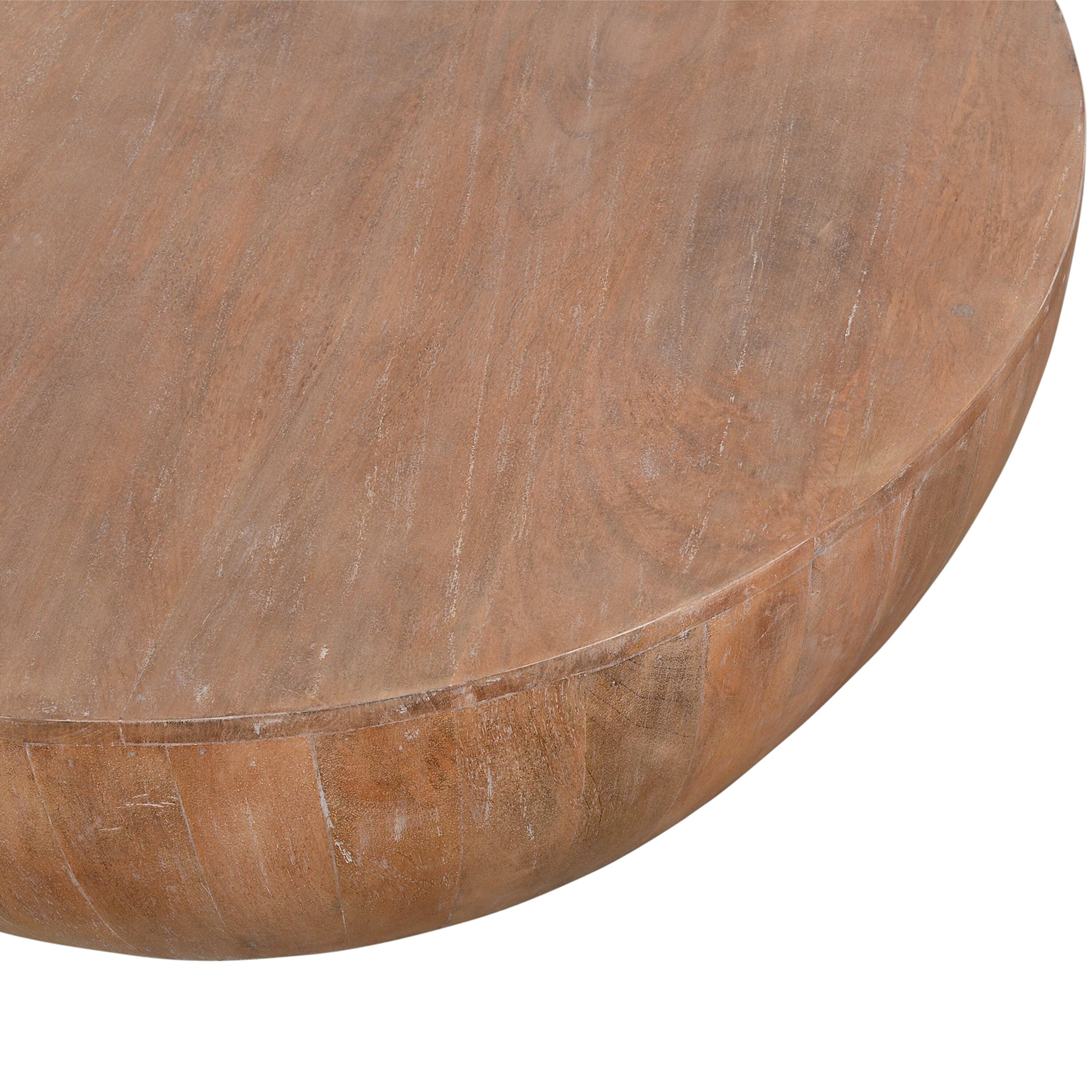 Alt View 1. Manhattan Lane - Arthur Drum Shape Wooden 35.5 Inch Coffee Table with Plank Design Base - Brown.