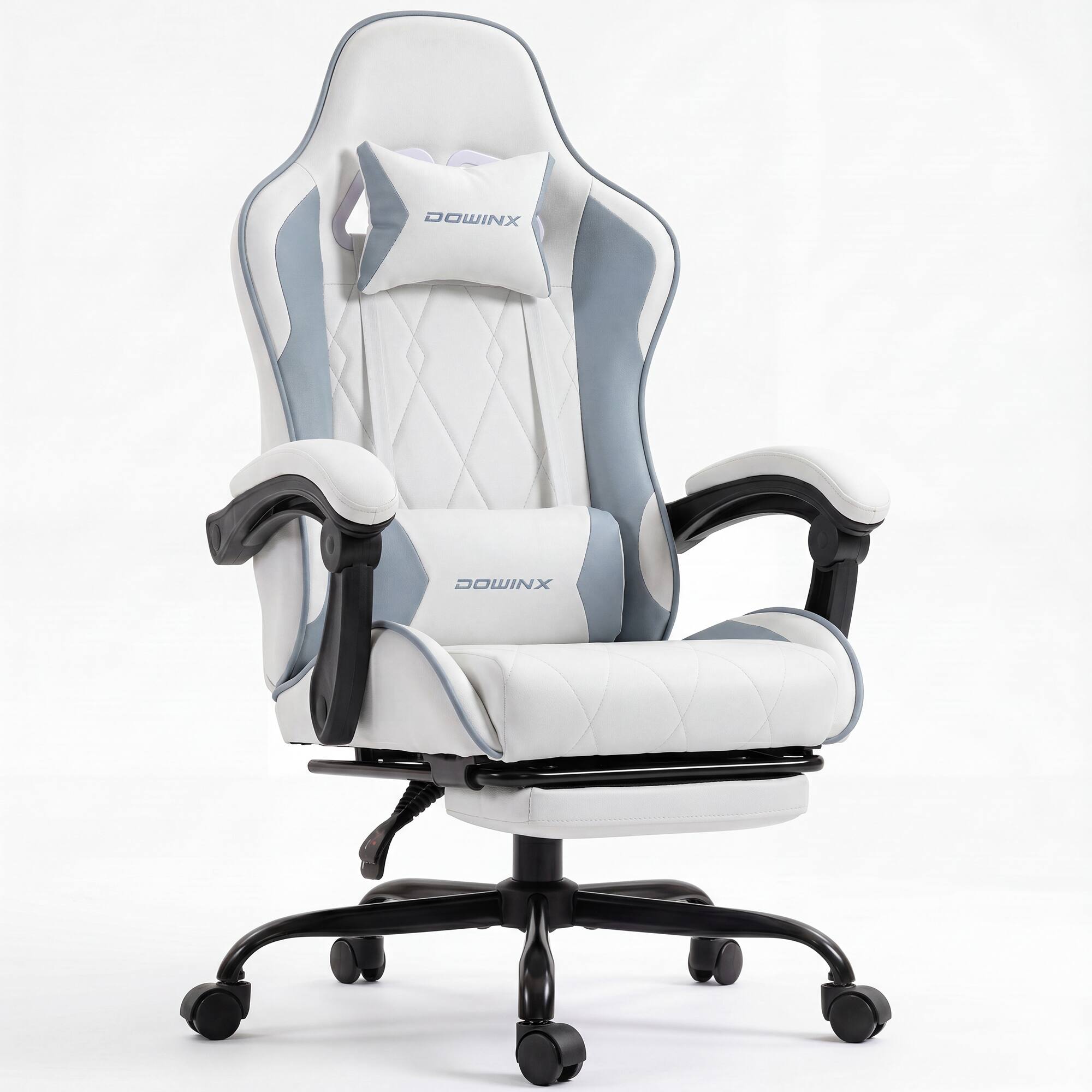 Dowinx - Comfortable spring office chair, simple and minimalist design, available in multiple colors, ergonomically designed - White and Blue