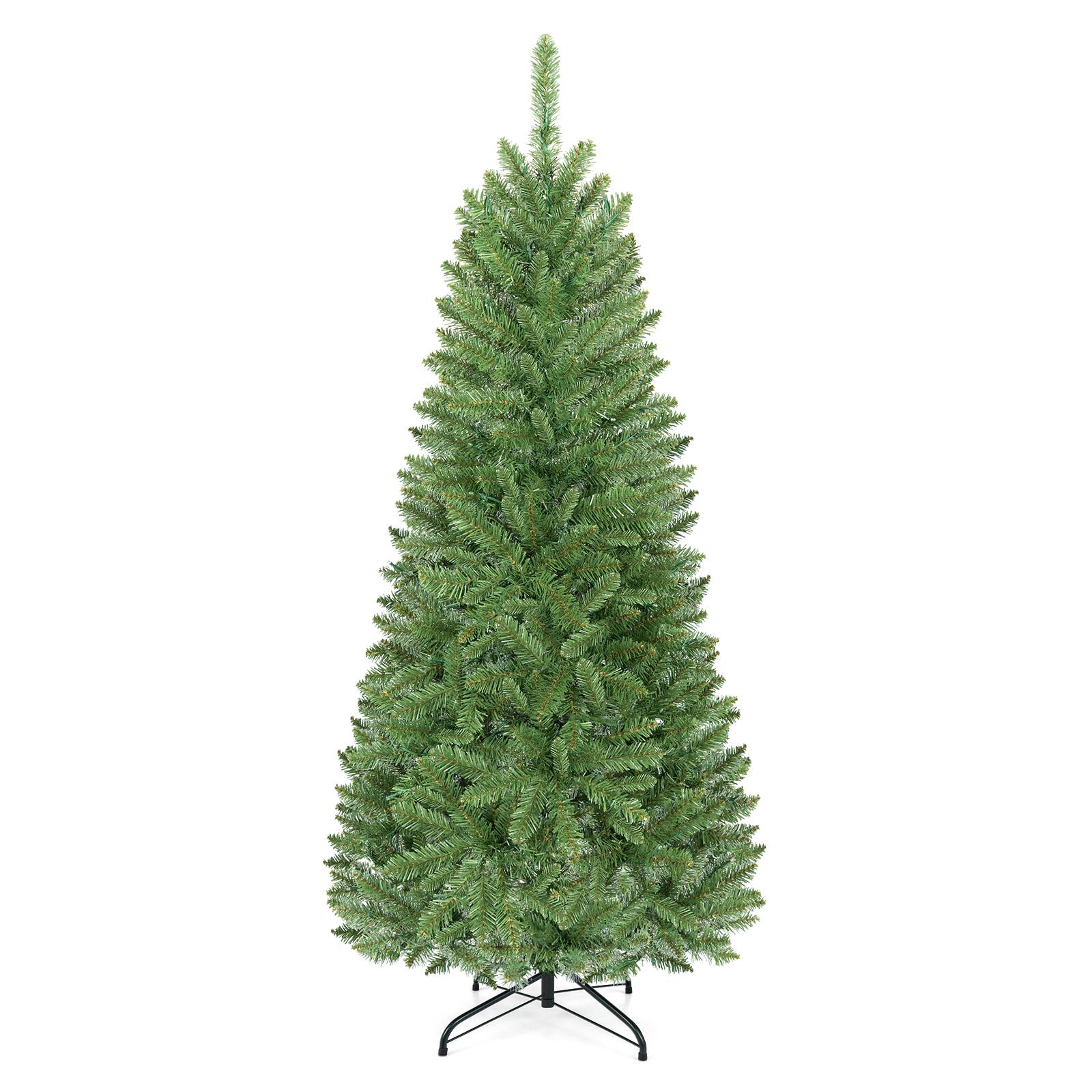 Alt View 9. Costway - 5 FT Pre-Lit Pencil Christmas Tree Hinged with 150 LED Lights - Green.