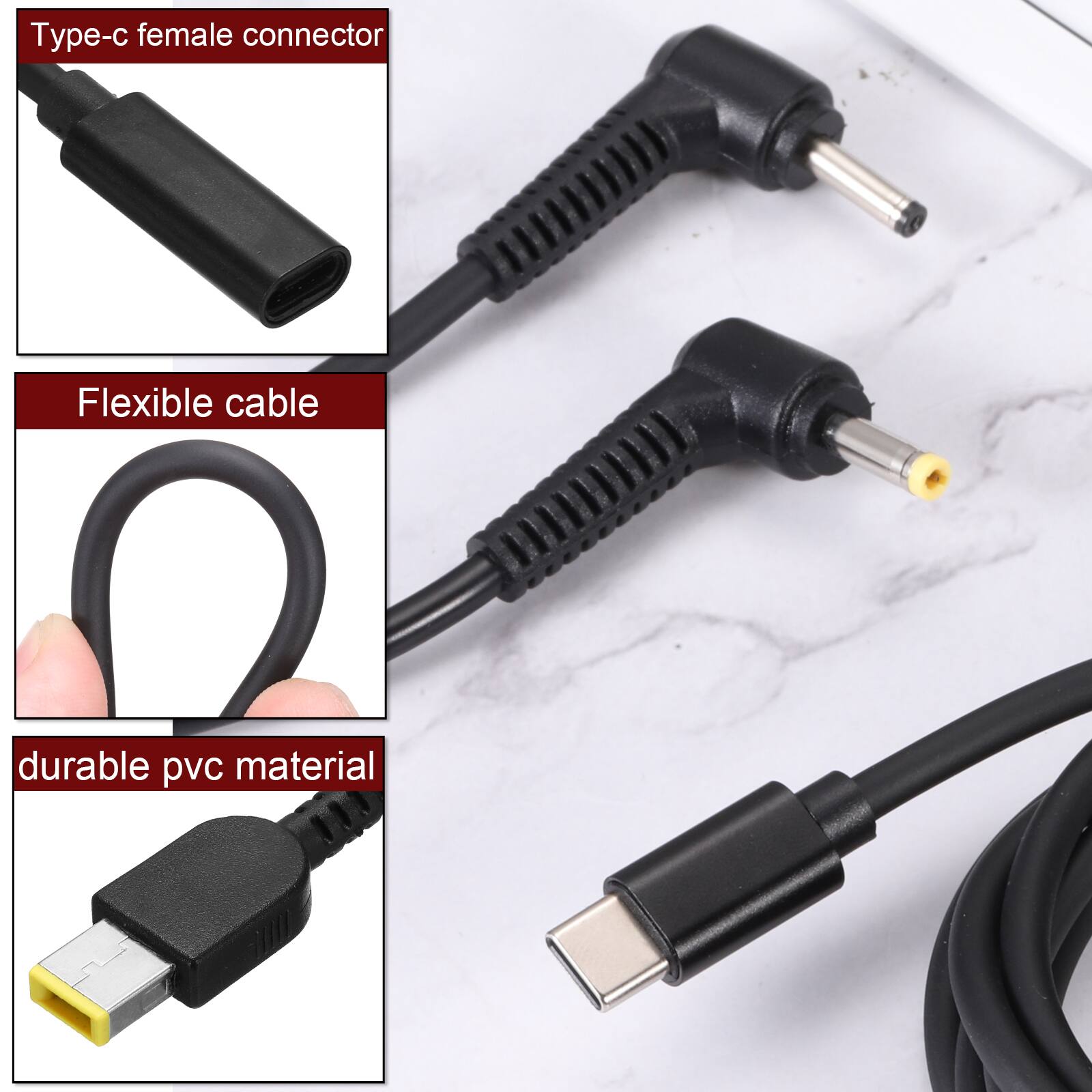 - Type-c female connector
- Flexible cable
- Durable PVC material