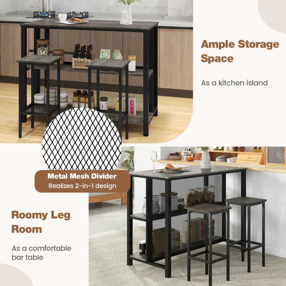 Ample Storage Space  
As a kitchen island

Metal Mesh Divider  
Realizes 2-in-1 design

Roomy Leg Room  
As a comfortable bar table