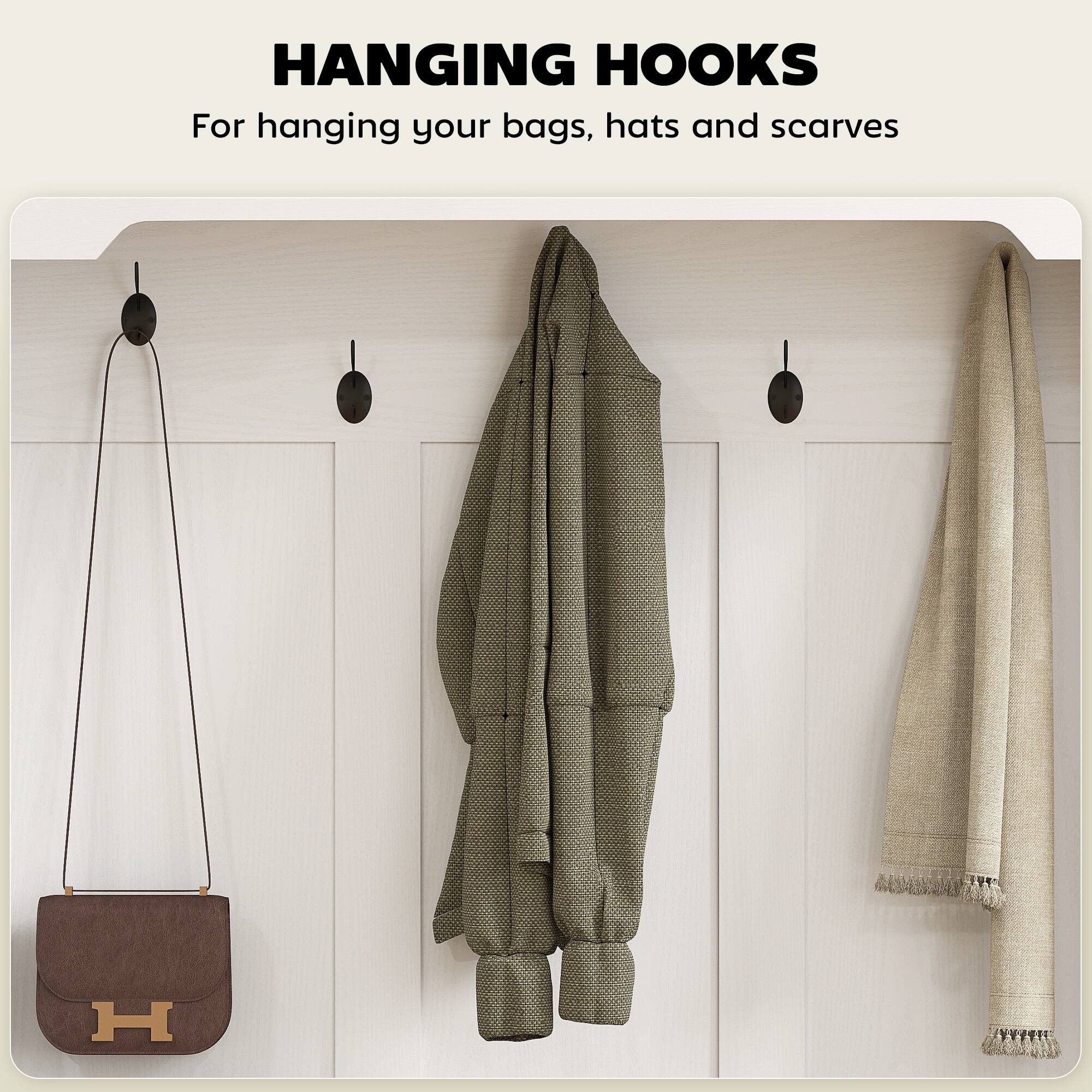 HANGING HOOKS

For hanging your bags, hats and scarves