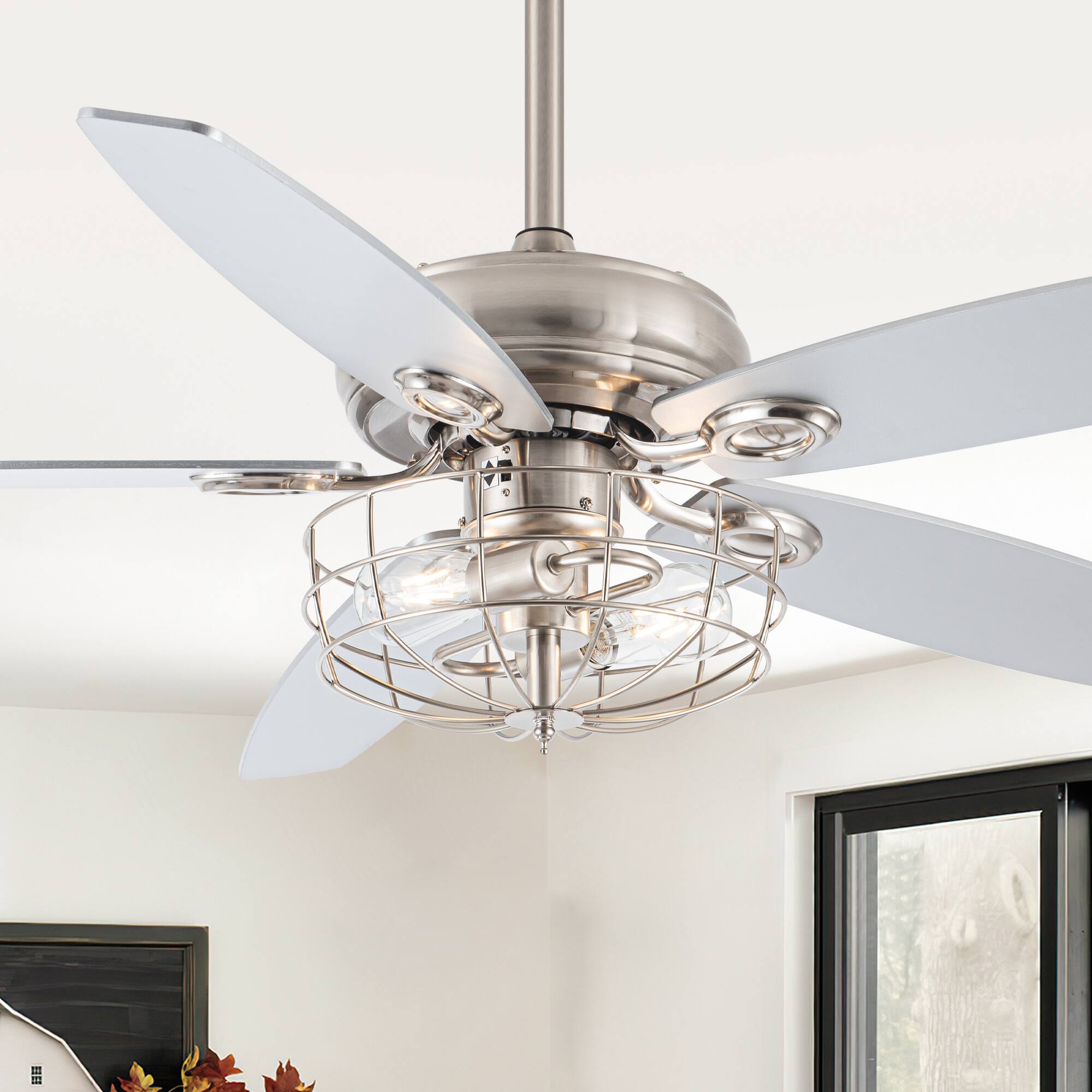 Angle. Parrot Uncle - 52" Polished Nickel Wood 5-Blade Modern Ceiling Fan with Remote - Brushed Nickel.