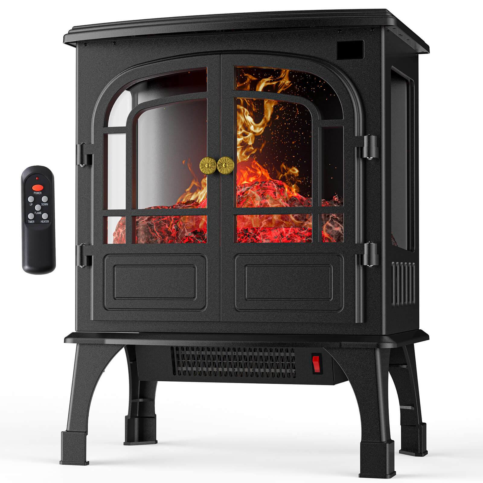Angle. AOITUN - 26" Electric Fireplace Heater, Freestanding Fireplace Stove with Realistic LED Flames, 750W/1500W, Black - black.