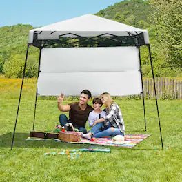 Gymax - 7x7 FT Slant Leg Pop-up Canopy Tent Shelter Adjustable Portable Carry Bag - White
