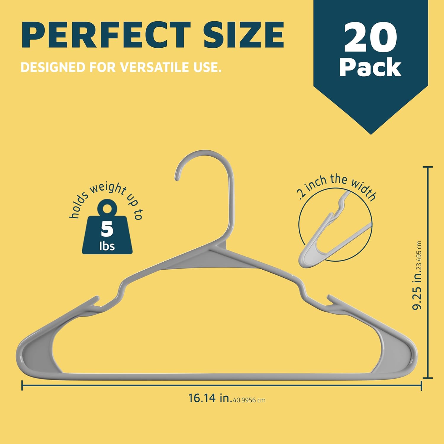 PERFECT SIZE DESIGNED FOR VERSATILE USE. 20 Pack. holds up to 5 lbs. 2. inch the width. 9.25 in. 16.14 in. 40.9956cm. 23.495 cm.