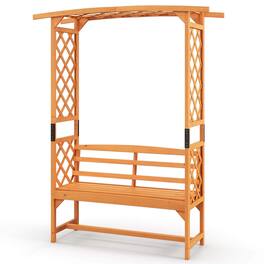 Costway - 6.5 FT Tall Patio Garden Arbor with Pergola 2-Seat Bench Trellis for Climbing Plant - Yellow