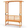 Costway - 6.5 FT Tall Patio Garden Arbor with Pergola 2-Seat Bench Trellis for Climbing Plant - Yellow