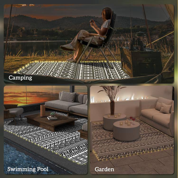 PULUZ Outdoor Rug Carpet with USB Lights Reversible Patio Rug with ...