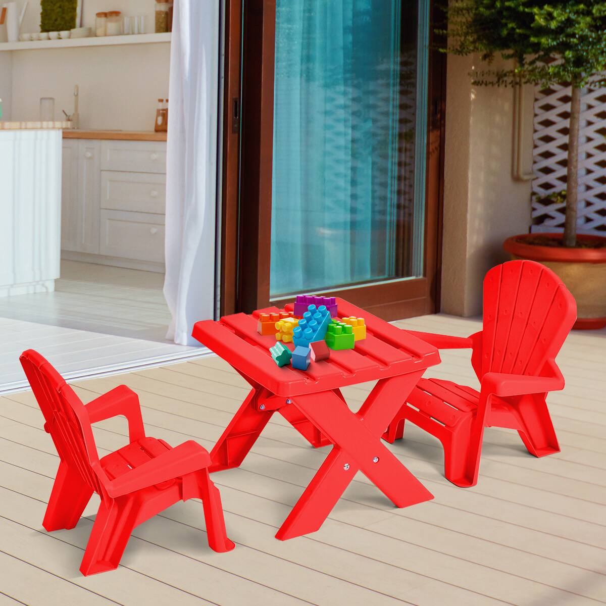 Alt View 9. Costway - Costway Plastic Children Kids Table & Chair Set 3-Piece Play Furniture In/Outdoor - Red.