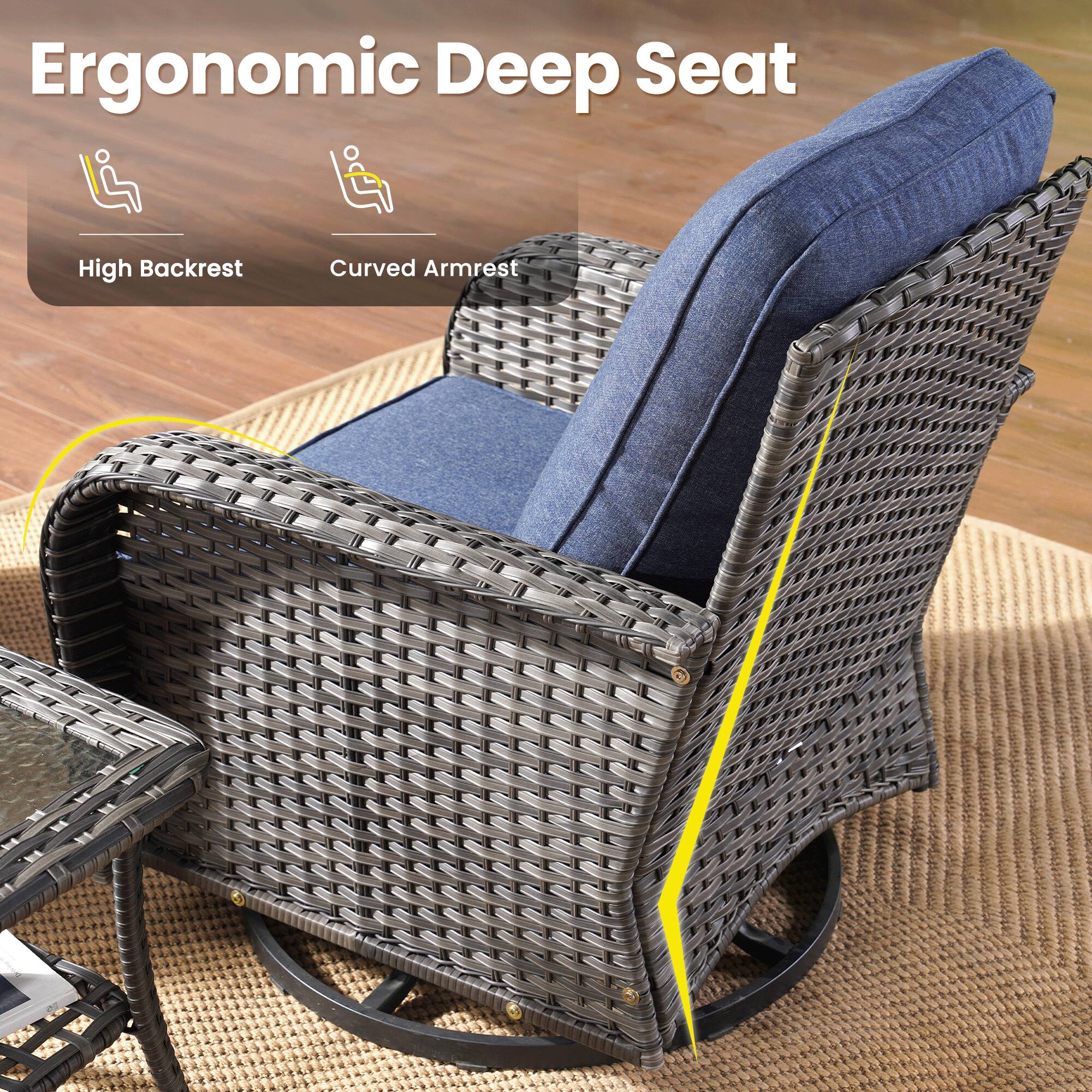 Ergonomic Deep Seat

- High Backrest
- Curved Armrest
