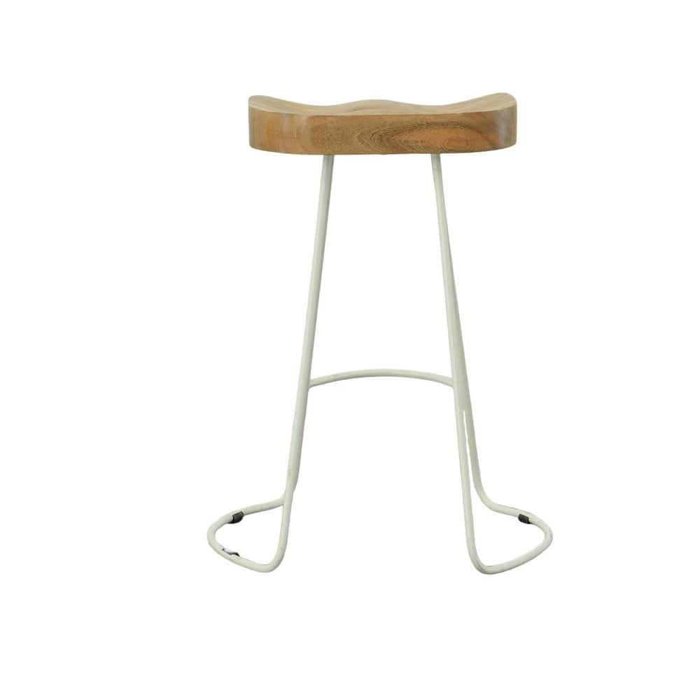 Carolina Chair & Table - 25" Metal Base Saddle Seat Counter Stool - Set of 2 - Natural Seat - White Base - Natural, White