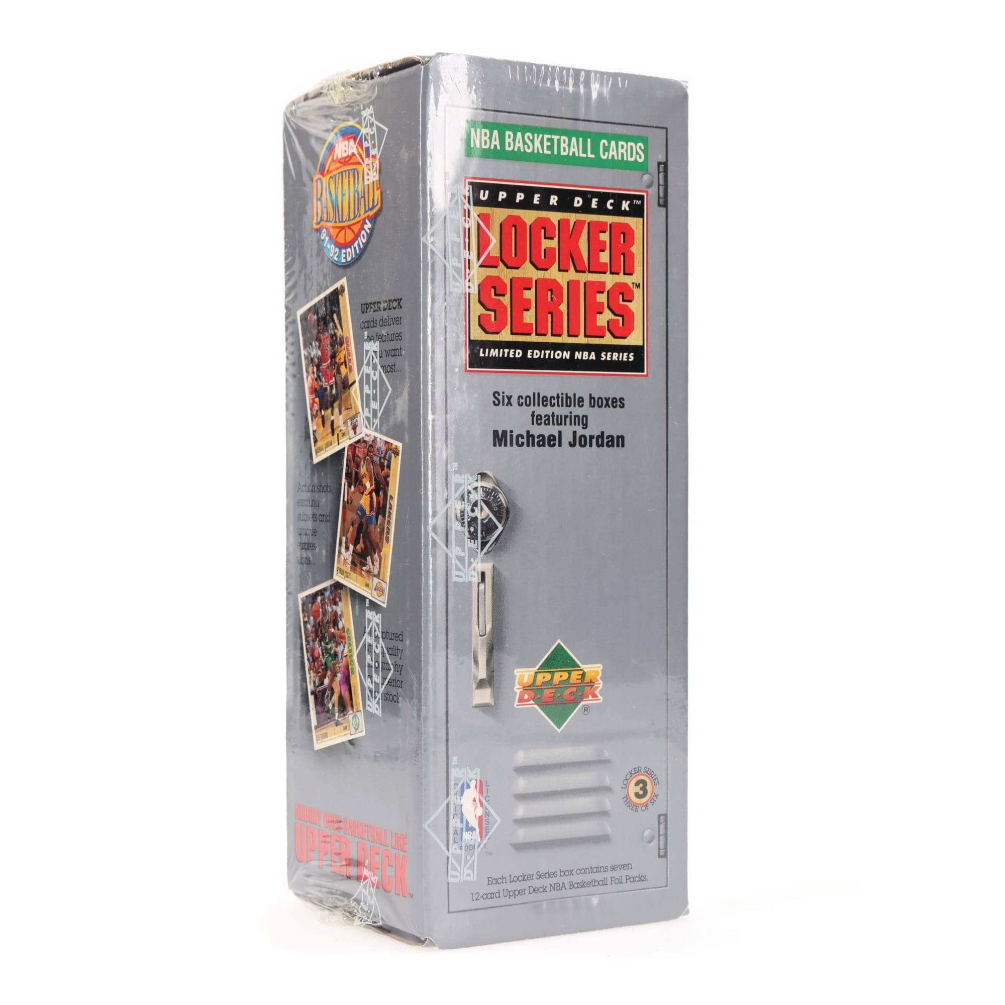 NBA BASKETBALL CARDS  
UPPER DECK LOCKER SERIES  
LIMITED EDITION NBA SERIES  

Six collectible boxes featuring Michael Jordan  

UPPER DECK  
Basketball Cards  

Locker Series box contains:  
12 Upper Deck Basketball Full Packs  

UPPER DECK  
Basketball Cards  

NBA BASKETBALL CARDS  
UPPER DECK LOCKER SERIES  
LIMITED EDITION NBA SERIES  

Six collectible boxes featuring Michael Jordan  

UPPER DECK  
Basketball Cards  

Locker Series box contains:  
12 Upper Deck Basketball Full Packs  

UPPER DECK  
Basketball Cards  

NBA BASKETBALL CARDS  
UPPER DECK LOCKER SERIES  
LIMITED EDITION NBA SERIES  

Six collectible boxes featuring Michael Jordan  

UPPER DECK  
Basketball Cards  

Locker Series box contains:  
12 Upper Deck Basketball Full Packs  

UPPER DECK  
Basketball Cards  

NBA BASKETBALL CARDS  
UPPER DECK LOCKER SERIES  
LIMITED EDITION NBA SERIES  

Six collectible boxes featuring Michael Jordan  

UPPER DECK  
Basketball Cards  

Locker Series box contains:  
12 Upper Deck Basketball Full Packs  

UPPER DECK  
Basketball Cards  

