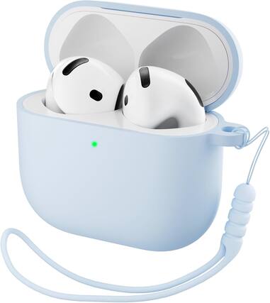 Front. Ornarto - ORNARTO for AirPods 4th Generation Case(2024), Soft Silicone Full Protective Cover with LED Visible - Baby Blue - Baby Blue.