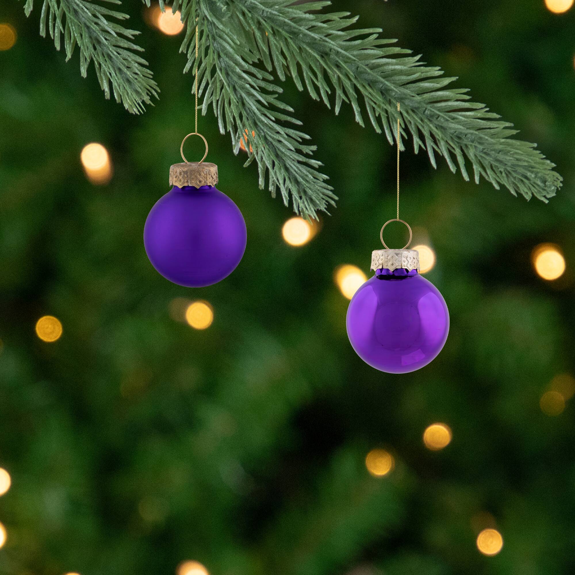 Northlight - 2-Finish Glass Ball Christmas Ornaments - 1" (25mm) - 24ct - Purple