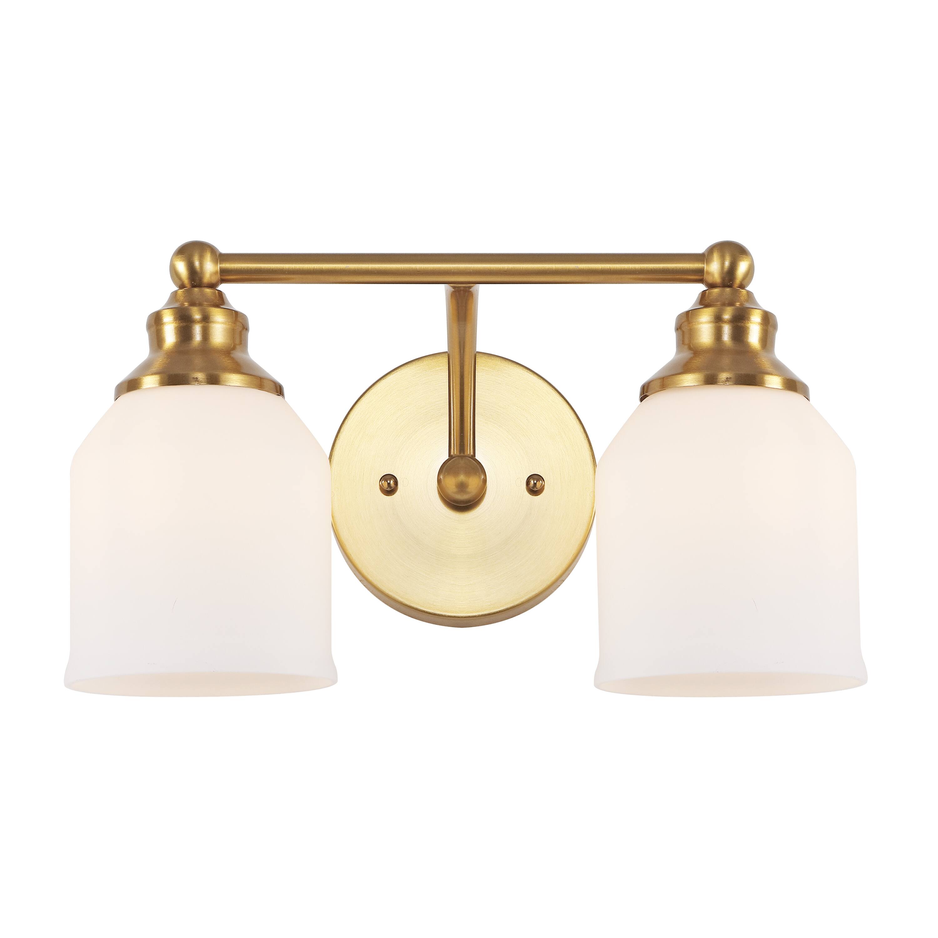 Jonathan Y - Lydia 14" 2-Light Farmhouse Cottage Metal LED Vanity Light with Frosted Glass Shades - Brass Gold