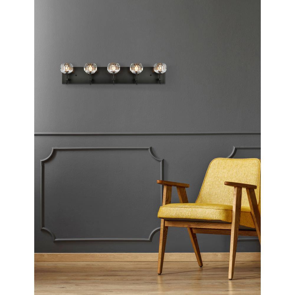 Angle. Elegant Lighting - Graham 5 Light Wall Sconce in Black - Black And Clear.