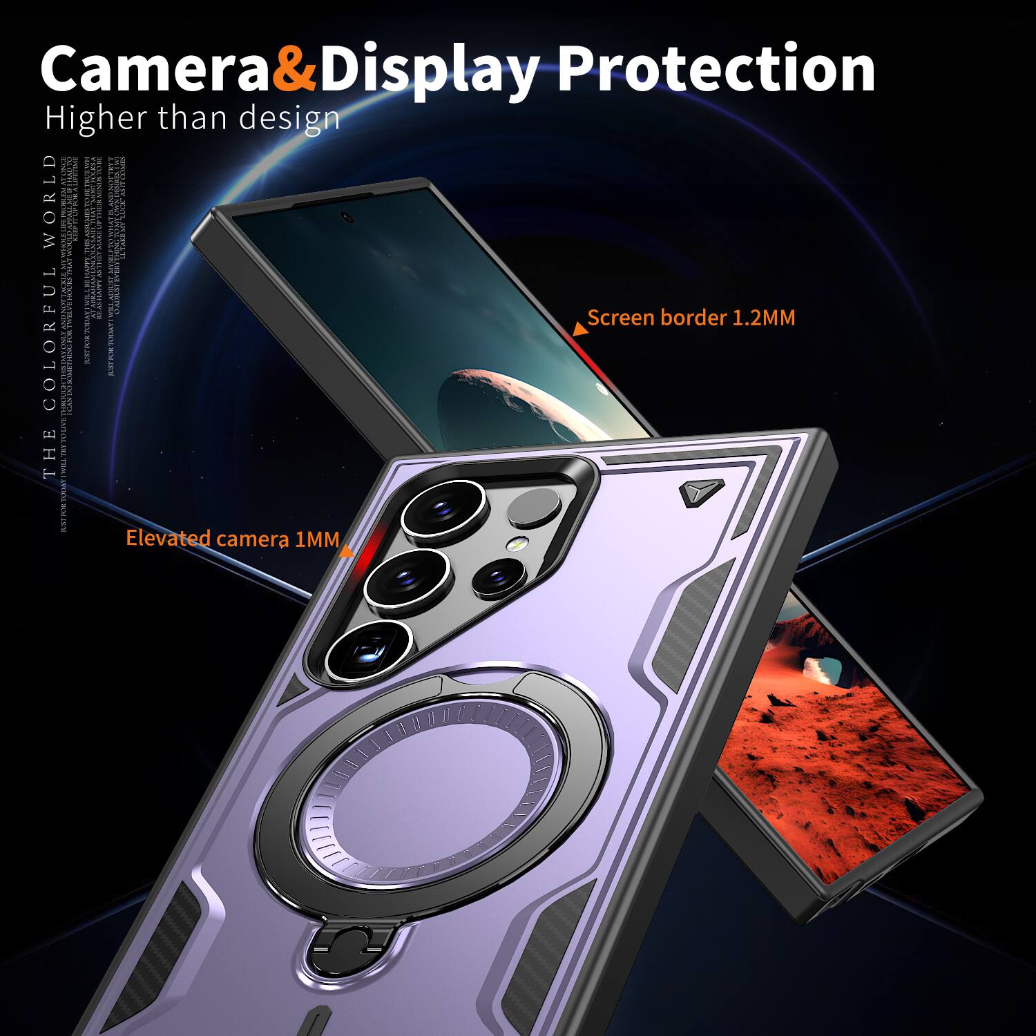 Camera & Display Protection  
Higher than design  

Screen border 1.2MM  
Elevated camera 1MM