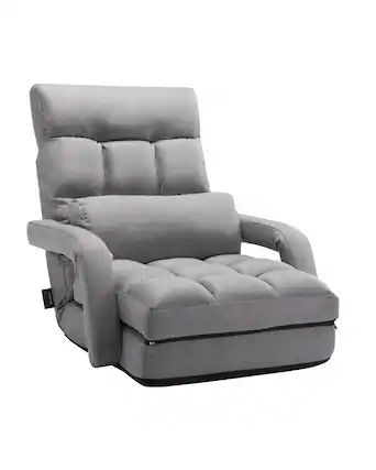 Front. VEVOR - Floor Chair, Floor Gaming Chair with 5 Adjustable Position and Back Support, Folding Sofa Chair with Armrest for Adults - Grey.