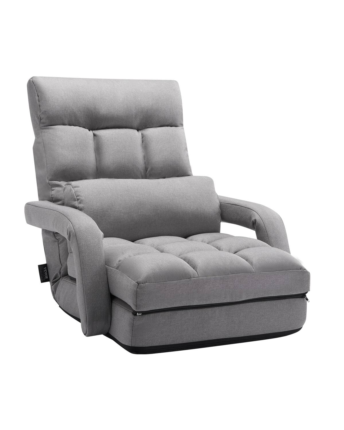Front. VEVOR - Floor Chair, Floor Gaming Chair with 5 Adjustable Position and Back Support, Folding Sofa Chair with Armrest for Adults - Grey.