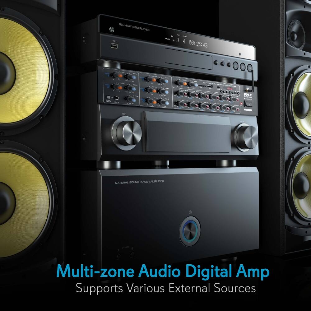 BLU-RAY DISC PLAYER

PYLE
NATURAL SOUND POWER AMPLIFIER

Multi-zone Audio Digital Amp
Supports Various External Sources