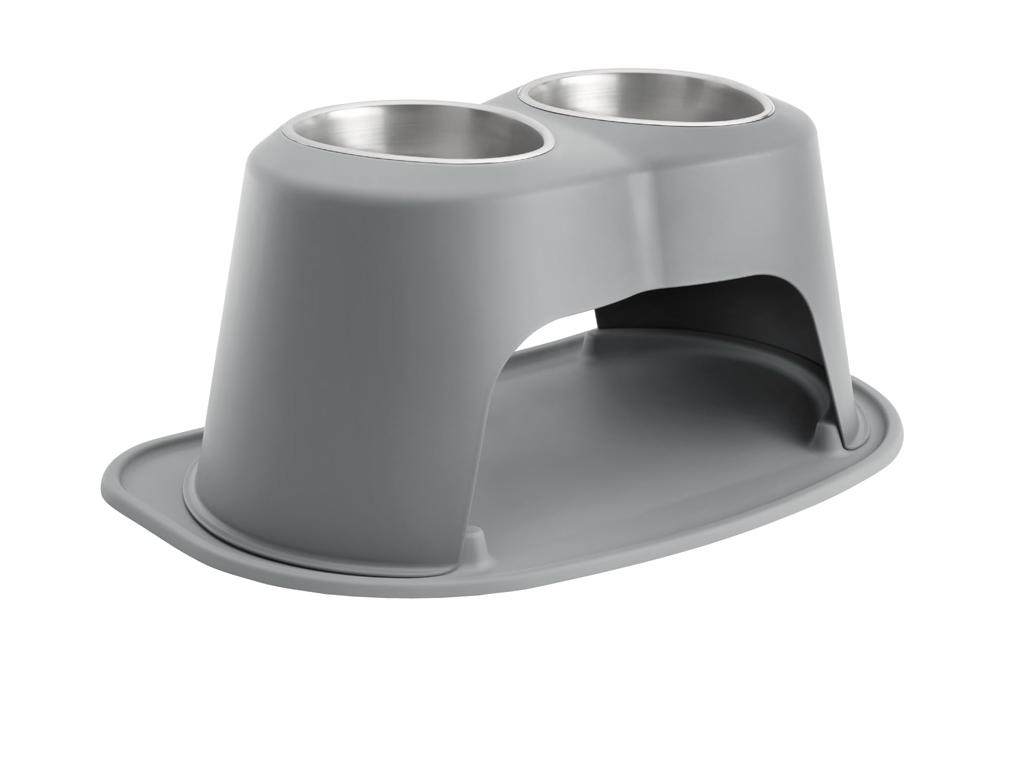 Front. WeatherTech - Double High Pet Feeding System | Elevated Pet Bowls - 12 " High Dark Grey - 64oz (8 Cup) Stainless Steel Bowls - Dark Grey.