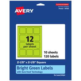 Avery - Printable Square Labels, Bright 2-1/8" x 2-1/8", 120ct - Green