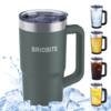 Front. BRIOBITE - 2-in-1 Freeze & Insulated Steel Mug with Lid, 16oz Cup and 25oz Vacuum Mug for Beer, Soda Cold Drinks - Green.